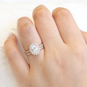 Oval Moissanite Luna Halo Engagement Ring with Matching Band